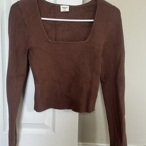 Abercrombie & Fitch Brown Ribbed Long Sleeve Top